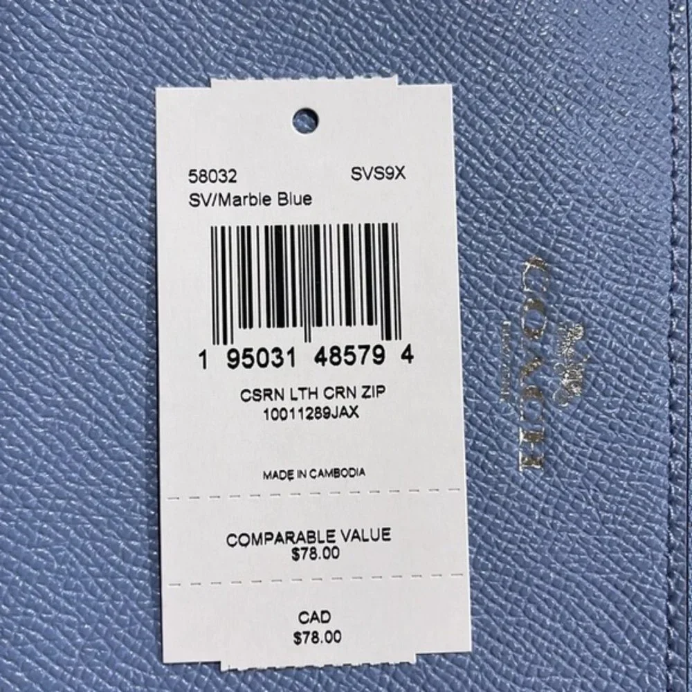 Coach Corner Zip Wristlet Silver / Blue Leather NWT - Picture 3 of 9